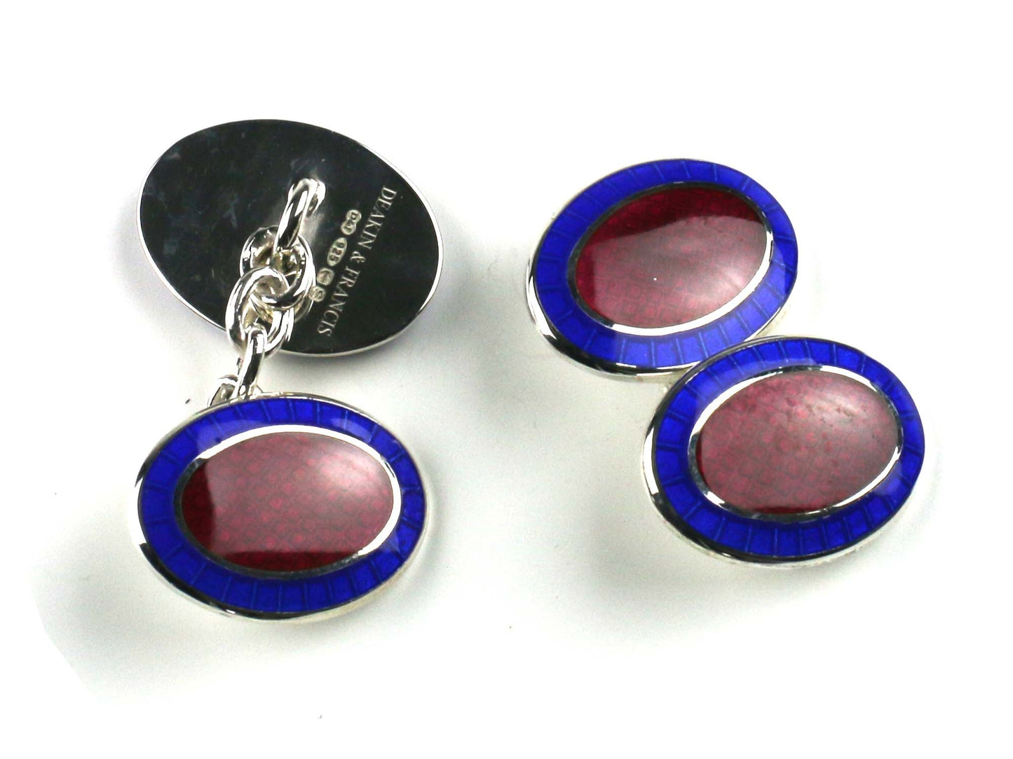 Imperial Sterling Silver & Vitreous Enamel Cufflinks in Royal Blue & Dark Pink