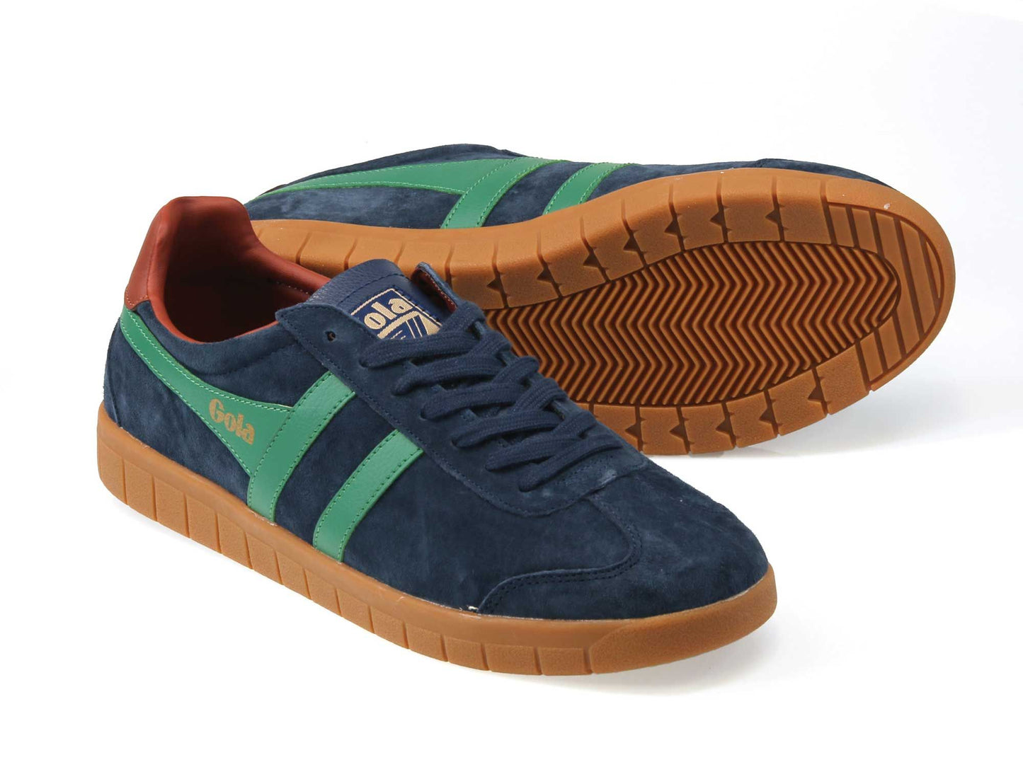 navy sneaker with emerald stripe