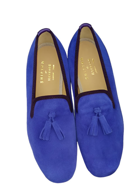 violet suede tassel slipper