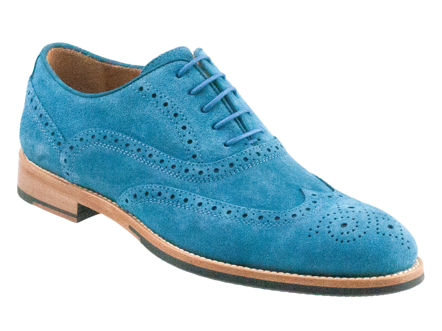 ALMANSA Ladies Azure Blue Suede Full Brogue Side