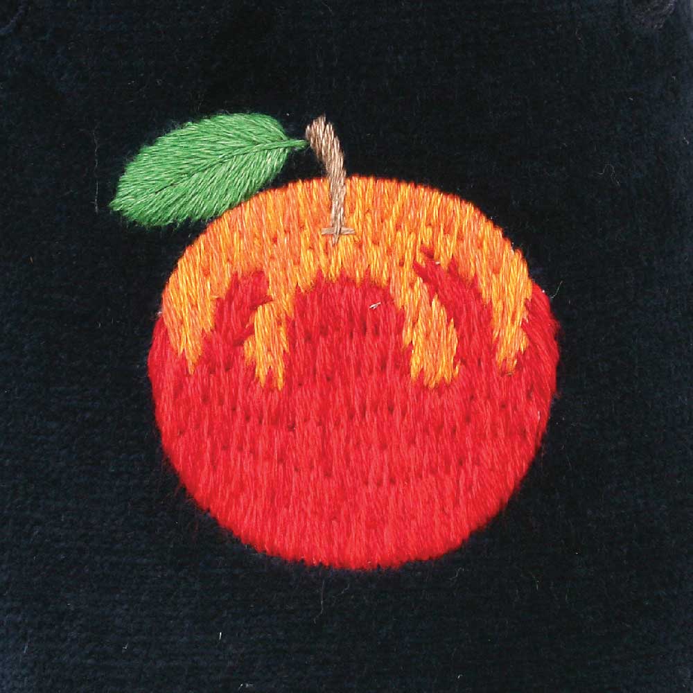 Apple Embroidered Velvet Slipper Close