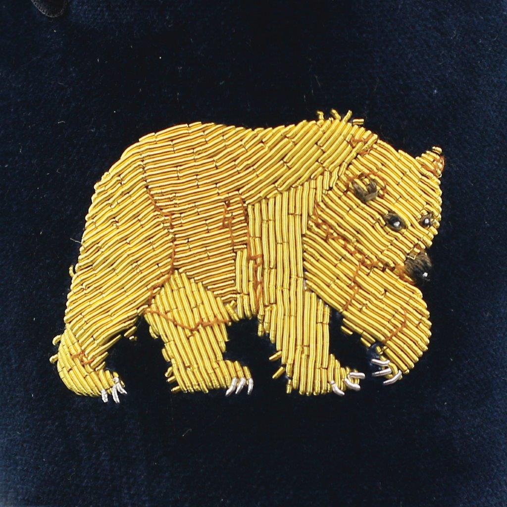 Grizzly Bear Motif Embroidered Velvet Slipper