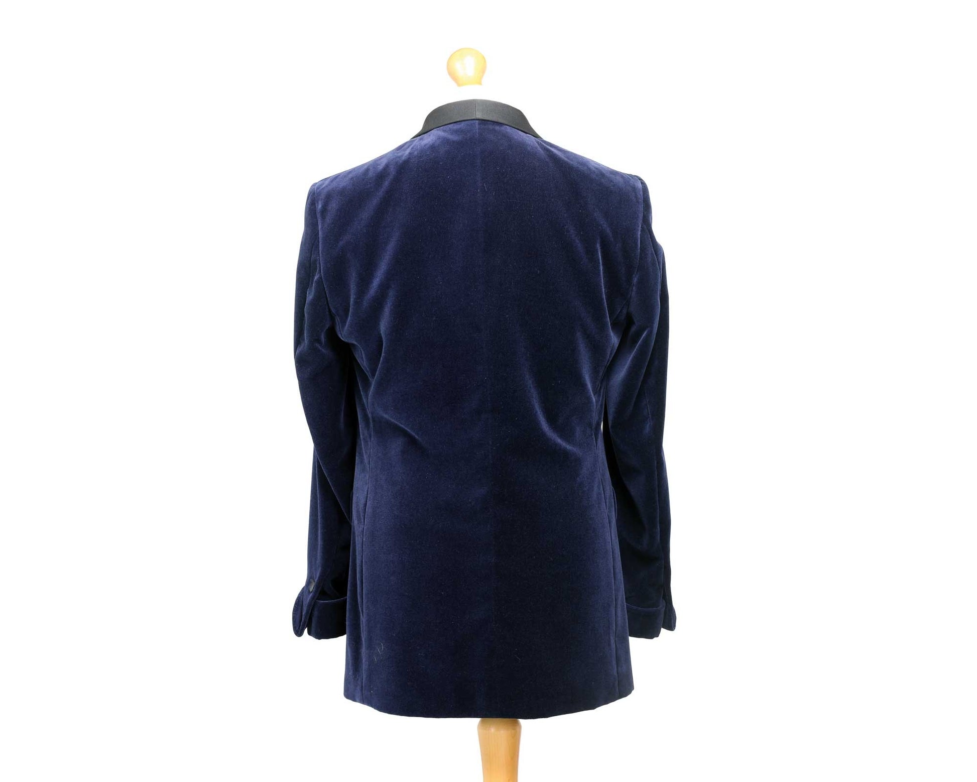 Navy Blue Velvet Smoking Jacket Back