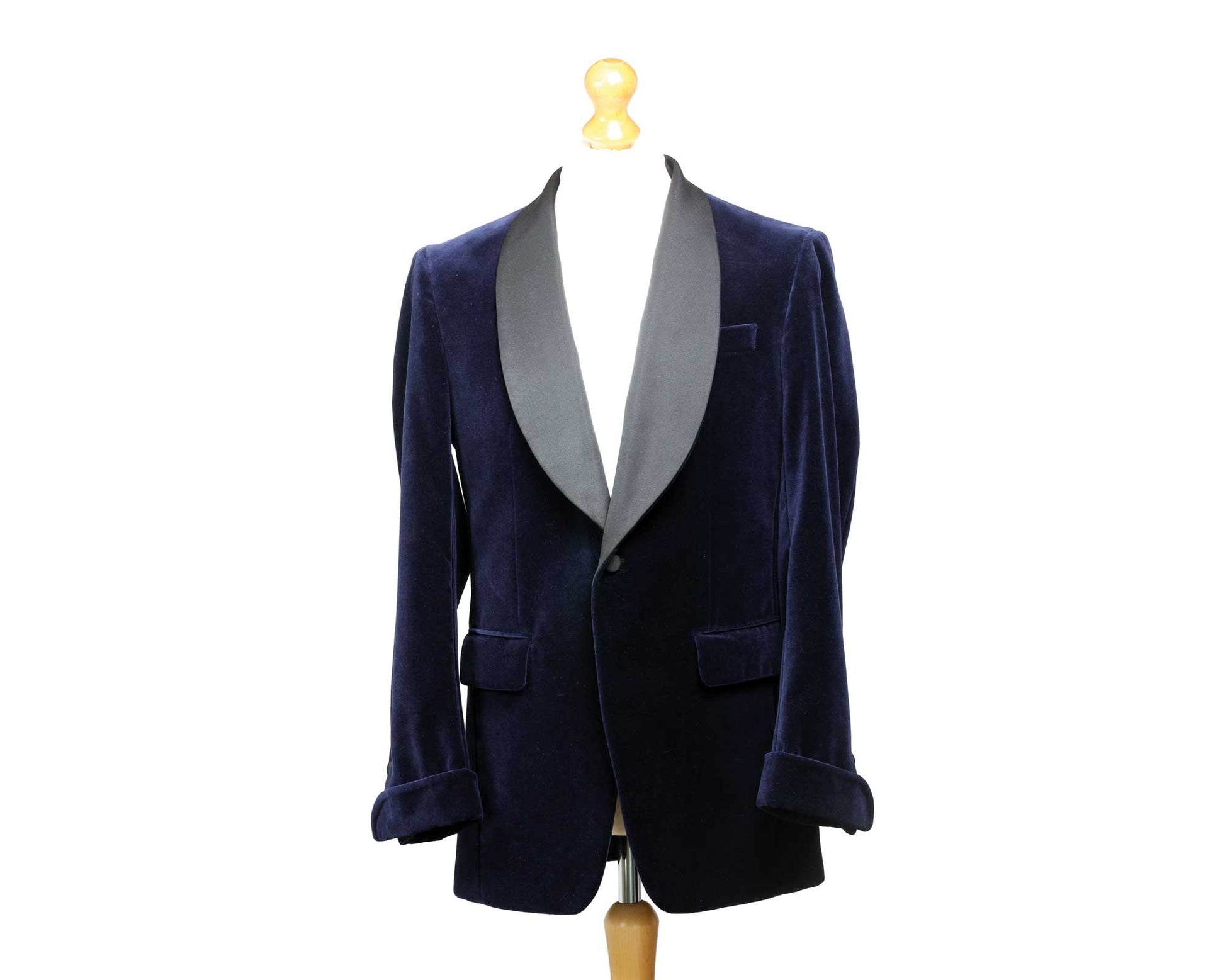 Navy Blue Velvet Smoking Jacket Front
