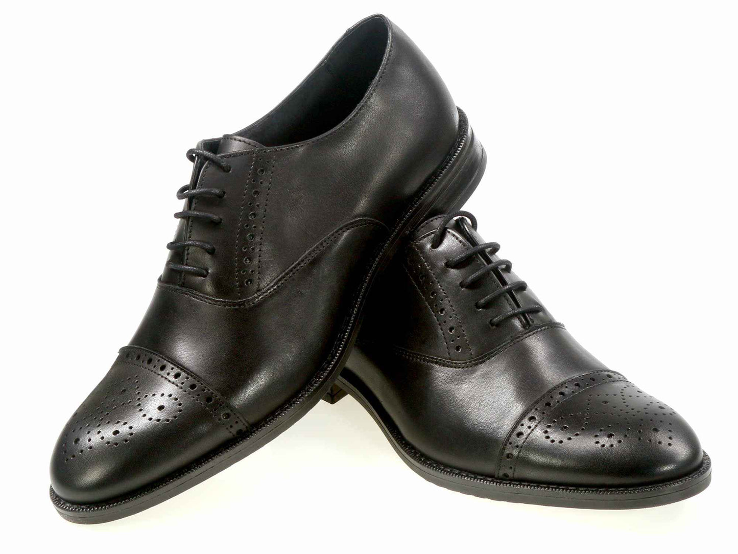 BUXTON Mens Black Calf Half Brogue Shoes
