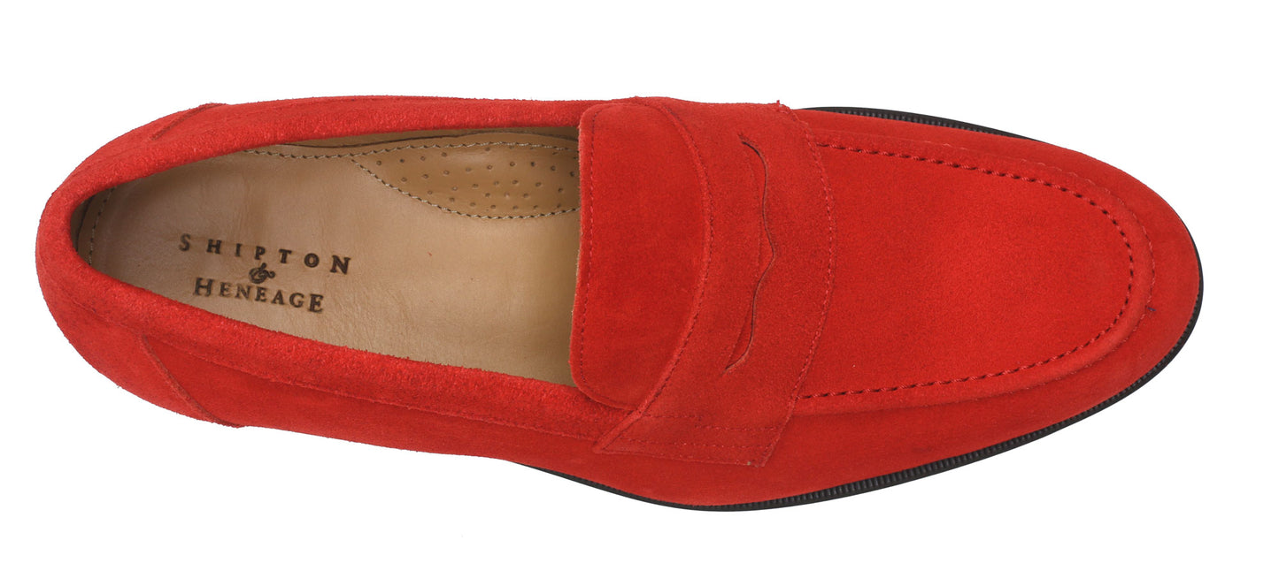 Calder Mens Chilli Red Suede English Loafer Top