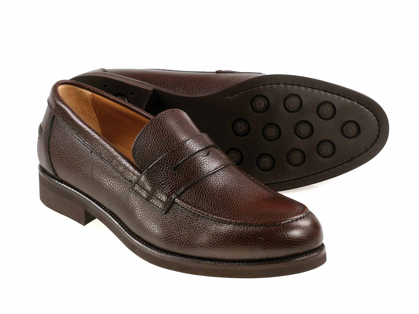 Cam Mens Dark Brown Grain Leather Loafer with Rubber Sole