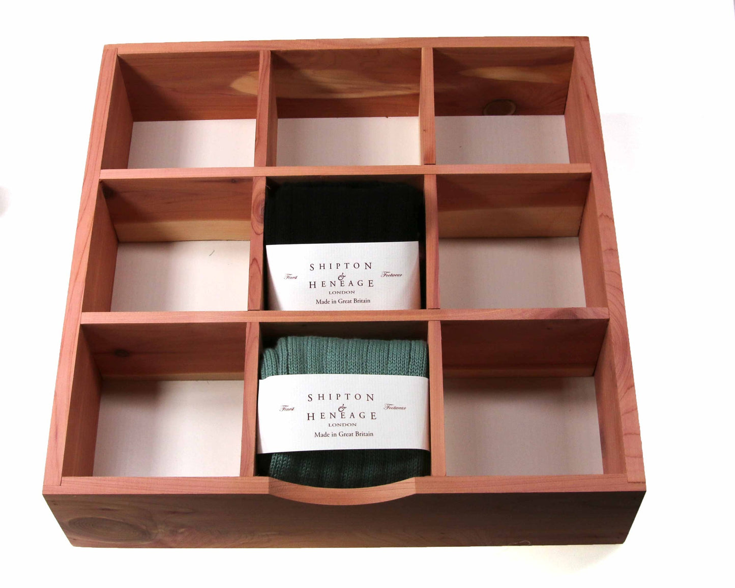Sock and Tie Organiser Tray 3x3 in Cedar Wood