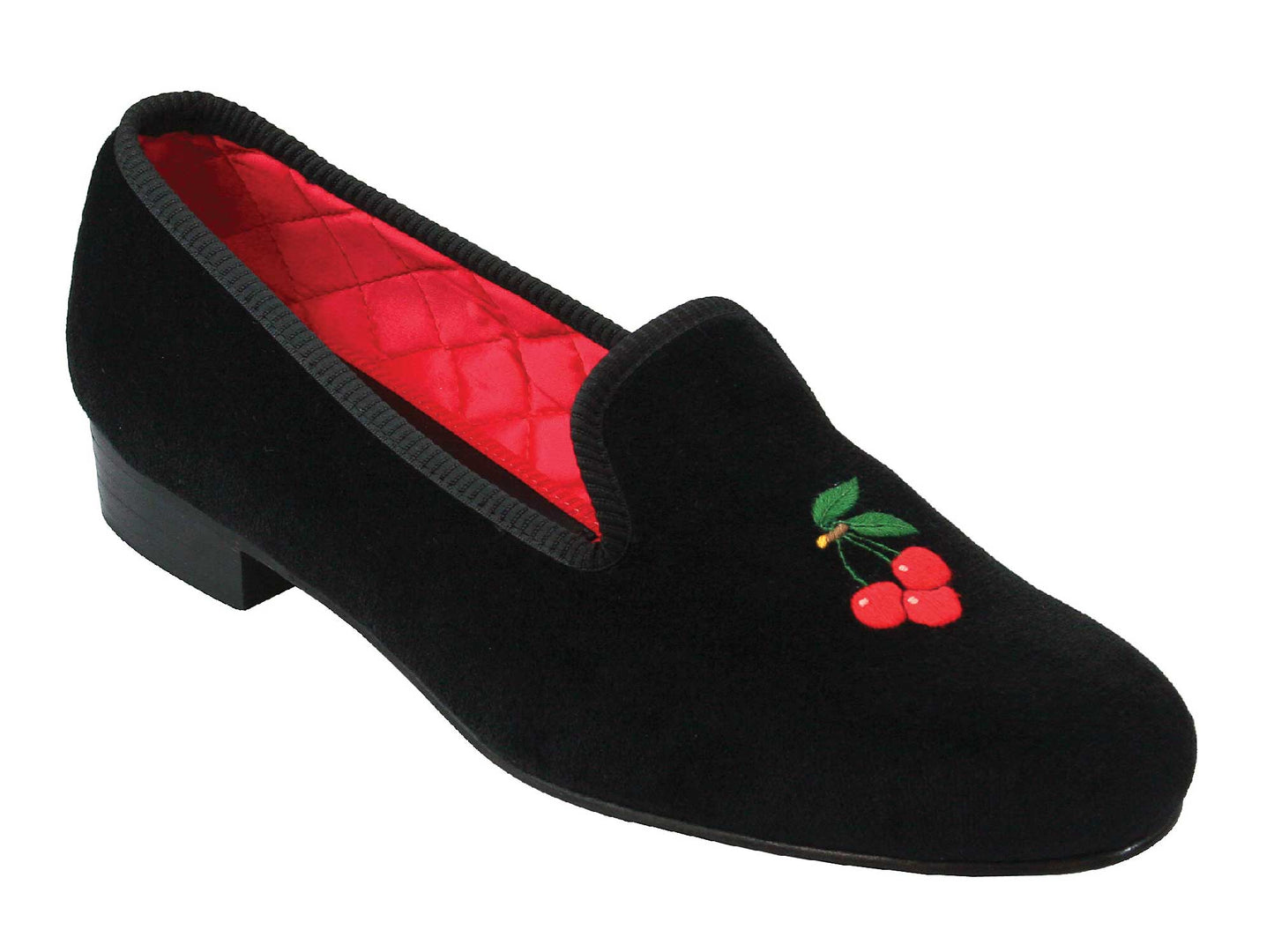 Cherries Embroidered Velvet Slipper Side