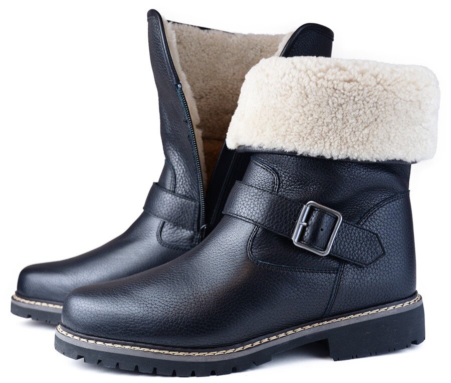 Coniston Ladies Black Leather Sheep-Skin Lined Turn Down Boots