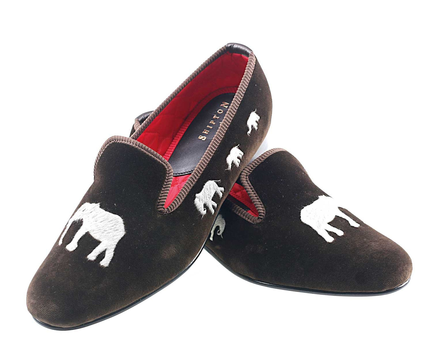 Elephants Motif Embroidered Velvet Slipper