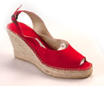 Ladies Peep-Toe Calf Lined Wedge Espadrilles in Red Linen