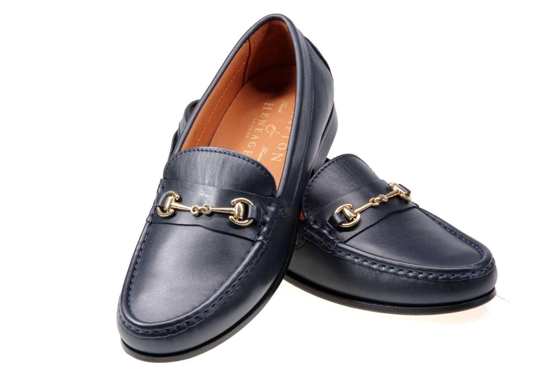 Flora Ladies Navy Blue Leather Snaffle Loafer Pair