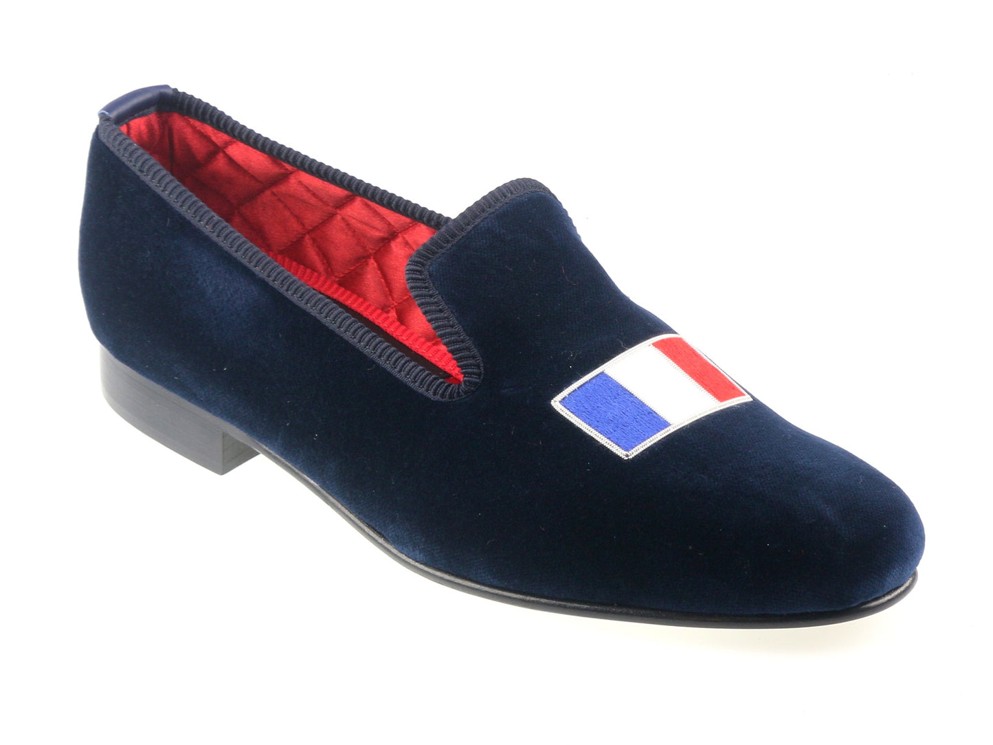 French Flag Motif Embroidered Velvet Slipper