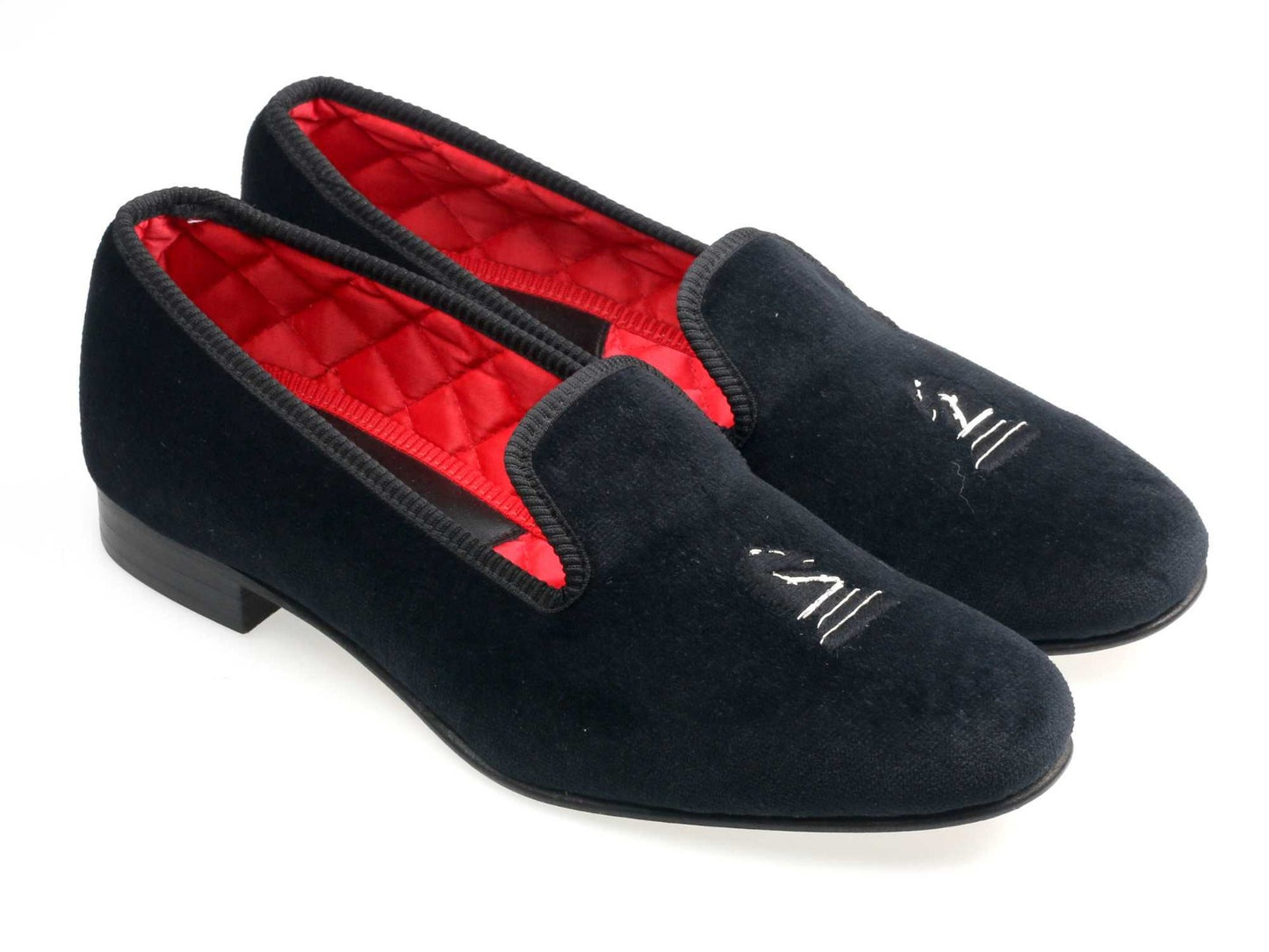 Mens Chess Rook Motif Black Velvet Slipper - UK 8