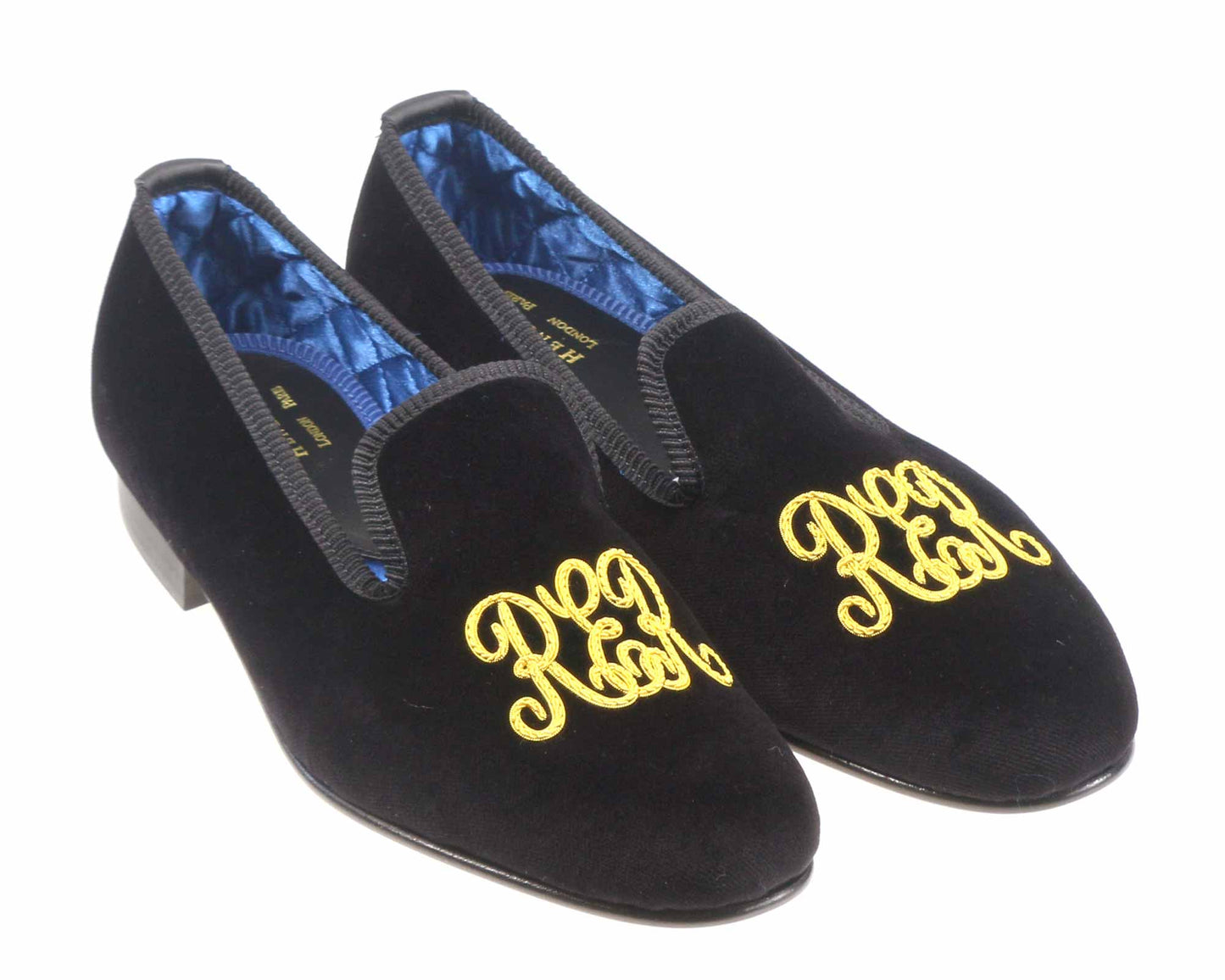 Mens A V Initialled Black Velvet Slipper - UK 10.5