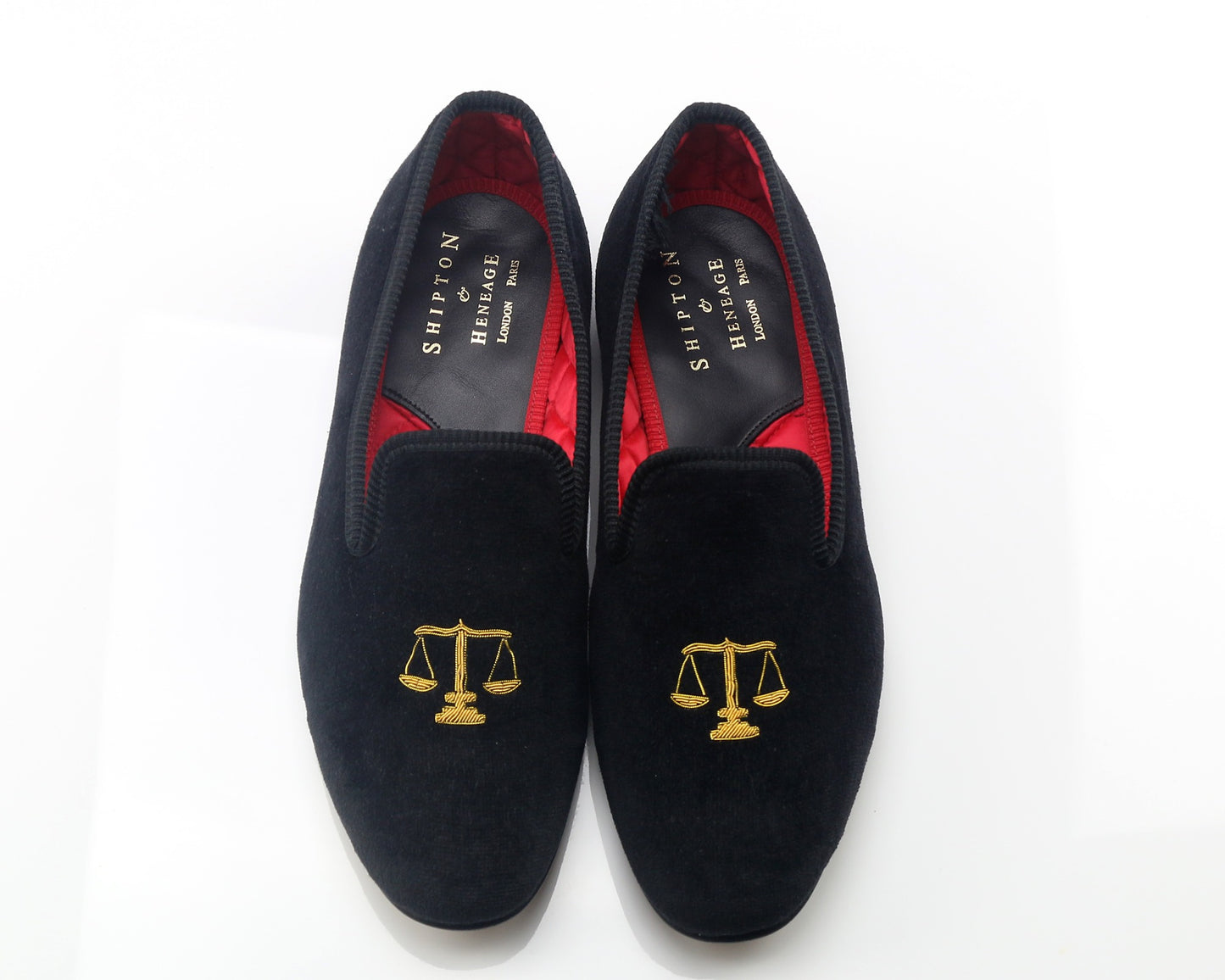 Scales of Justice Motif Embroidered Velvet Slipper