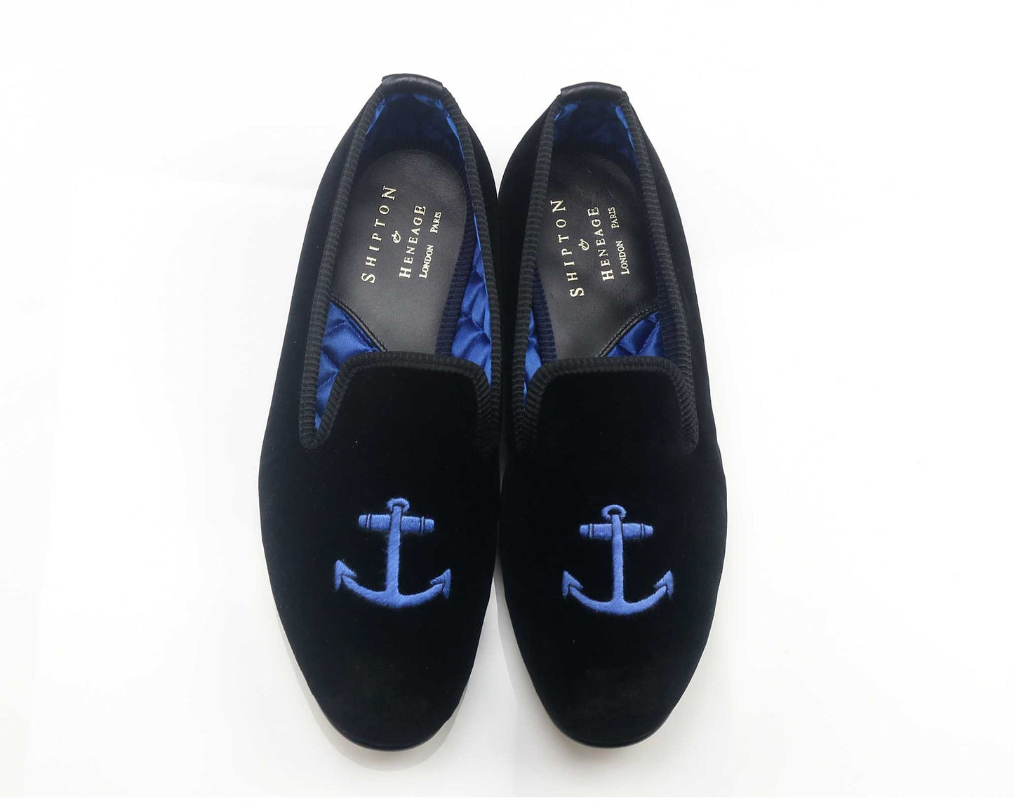 Mens Anchor Motif Black Velvet Slippers UK 8