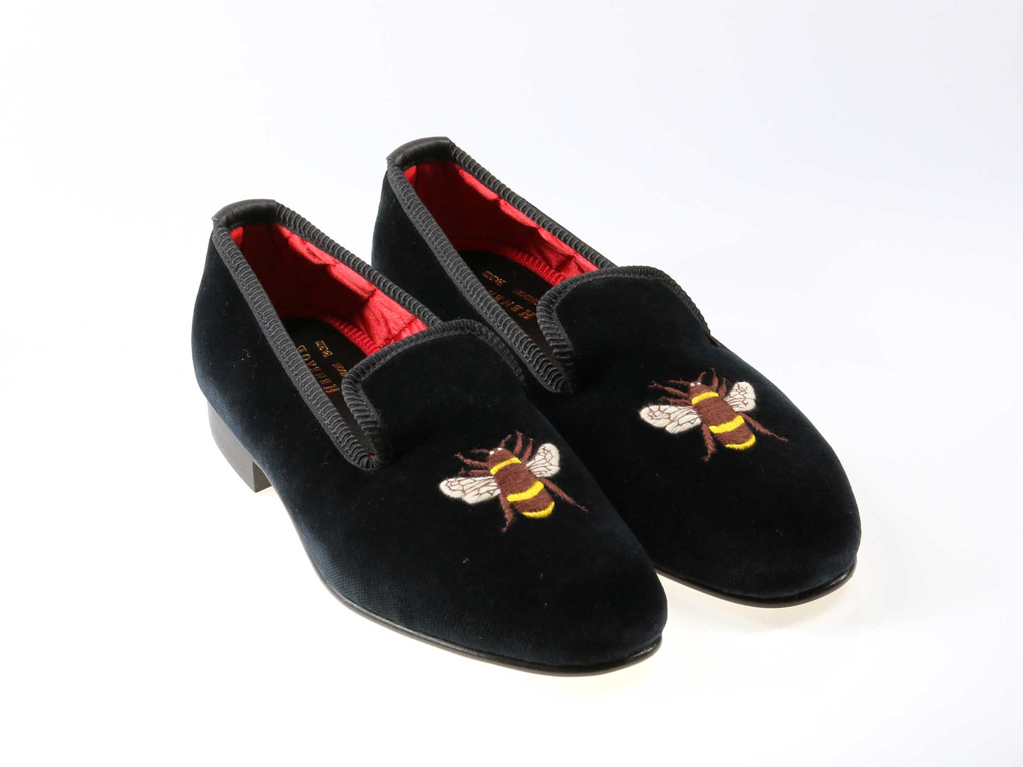 Mens EXTRA WIDE Bee Motif Black Velvet Slipper - UK 6