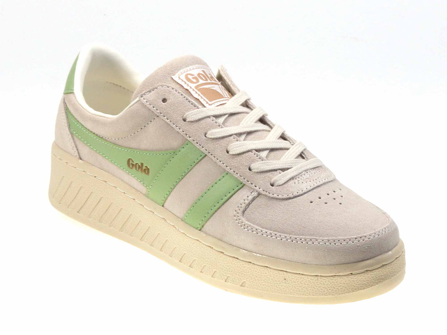 Grandslam Ladies Off White Green Suede Trainers