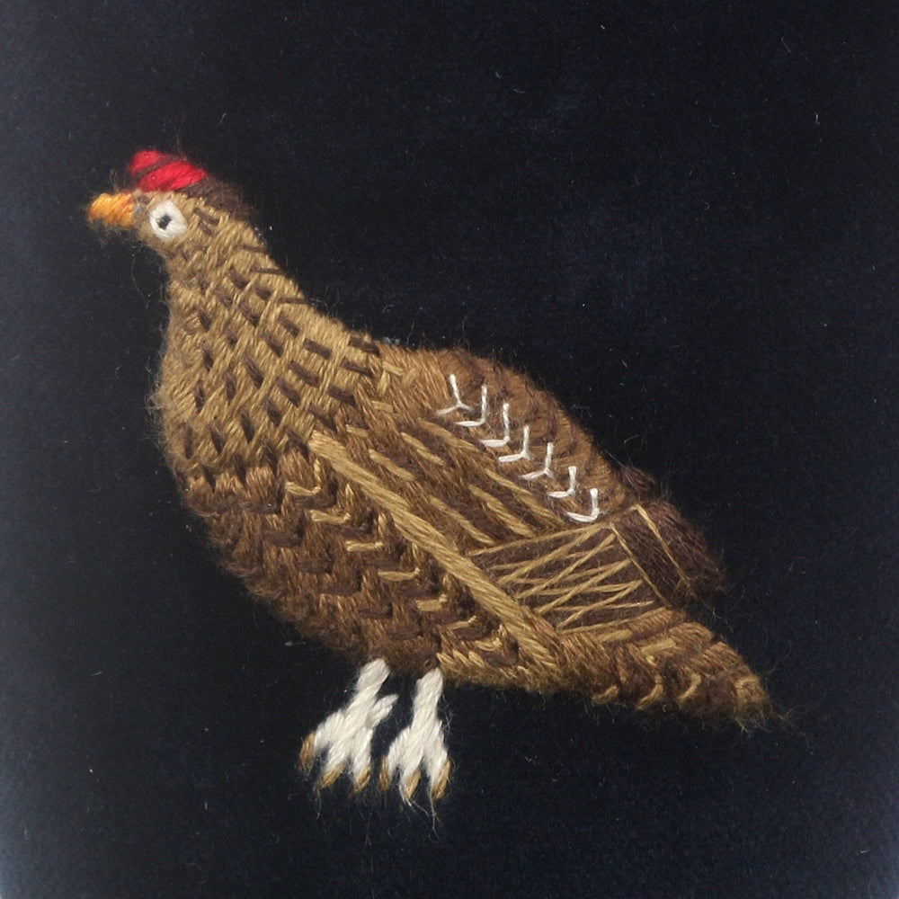 Grouse Embroidered Velvet Slipper