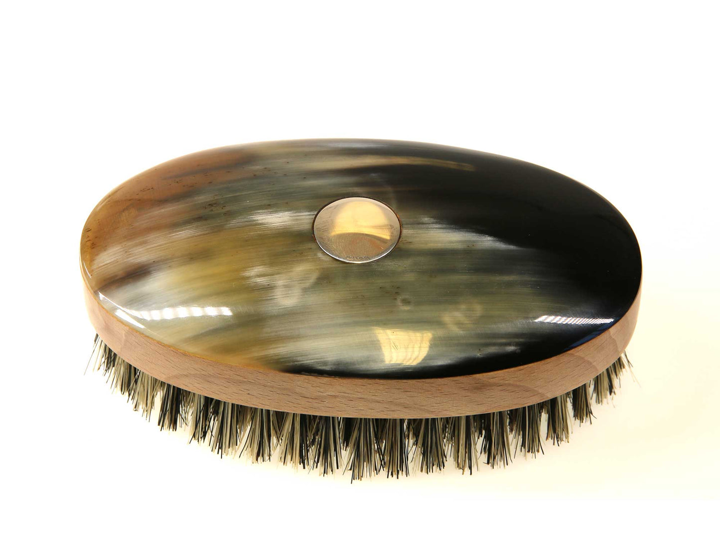 Real Horn Hair Brush With Sterling Silver Disk-HBS77