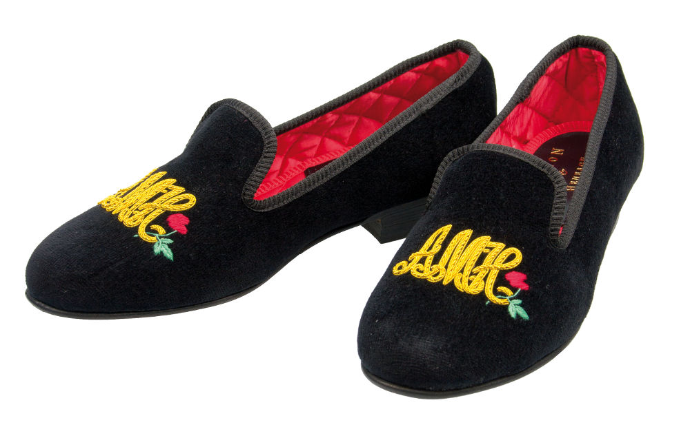 Initialled Monogrammed Velvet Slipper III - Script