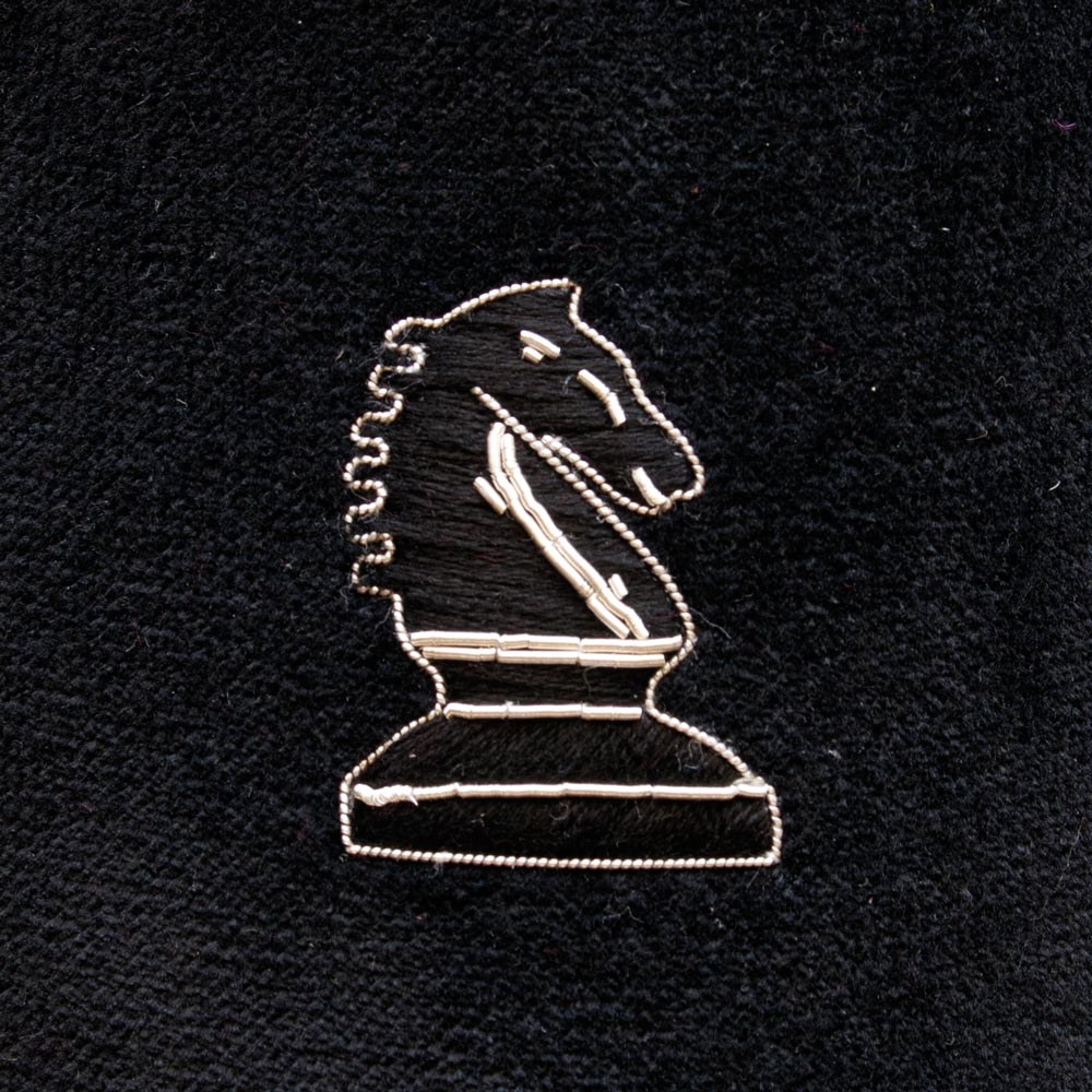 Chess Knight Embroidered Velvet Slipper