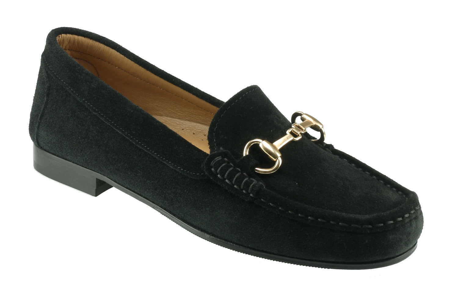 Ortona Ladies Black Suede Snaffle Loafer