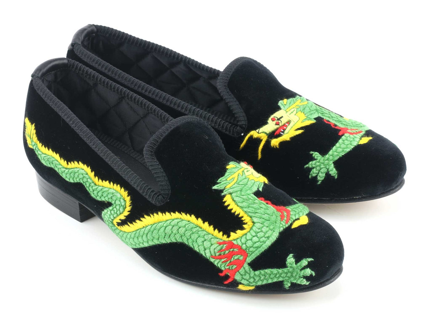 Ladies Dragon Motif Black Velvet Slipper - UK 3.5