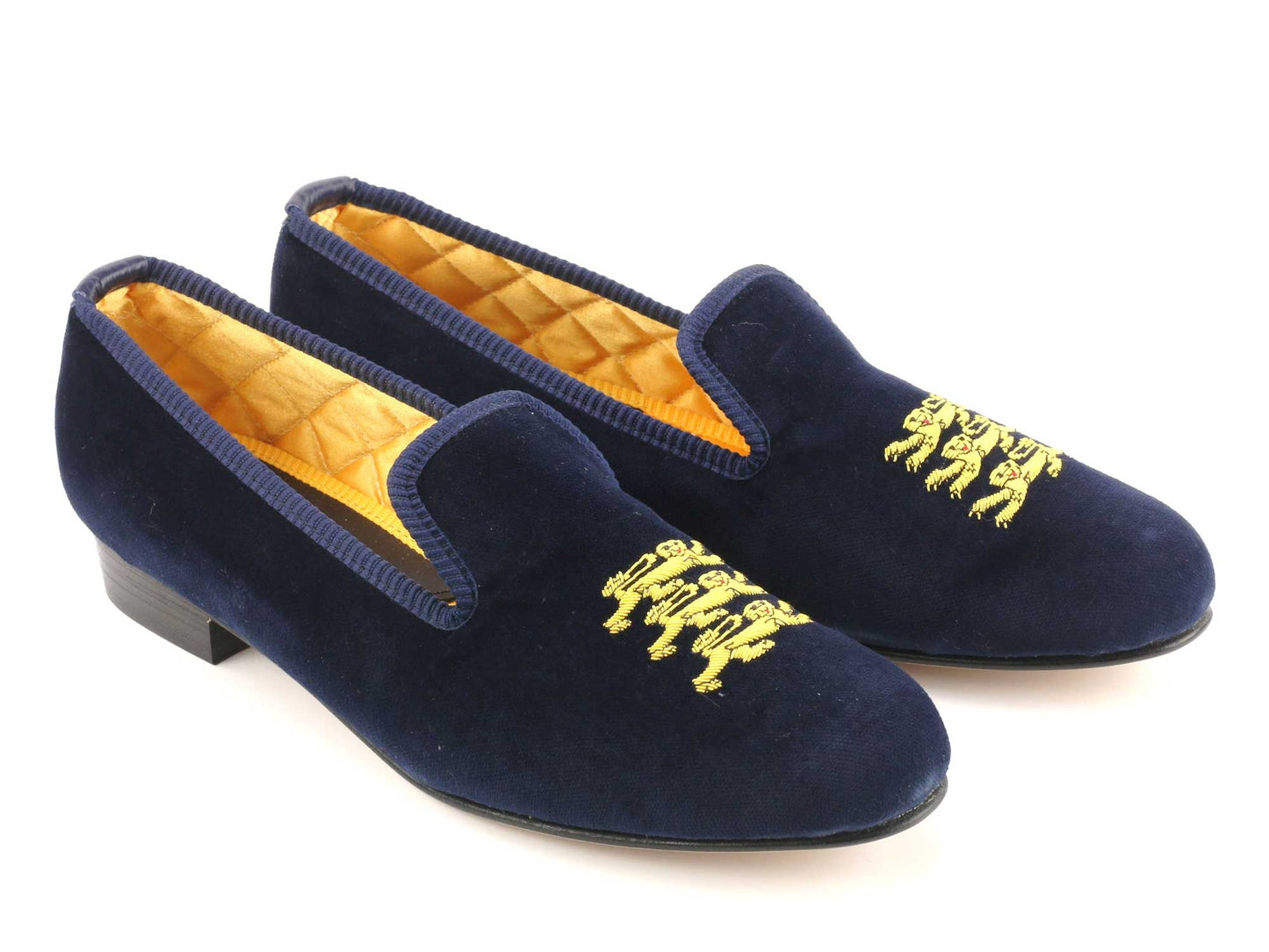 Ladies English Lions Motif Navy Velvet Slipper - UK 7.5