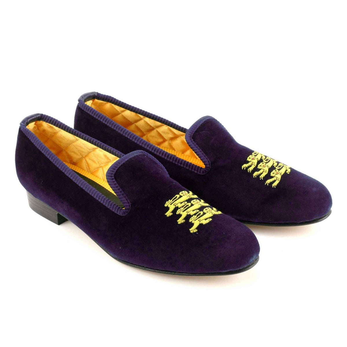 Ladies WIDE English Lions Motif Royal Velvet Slipper - UK 6.5