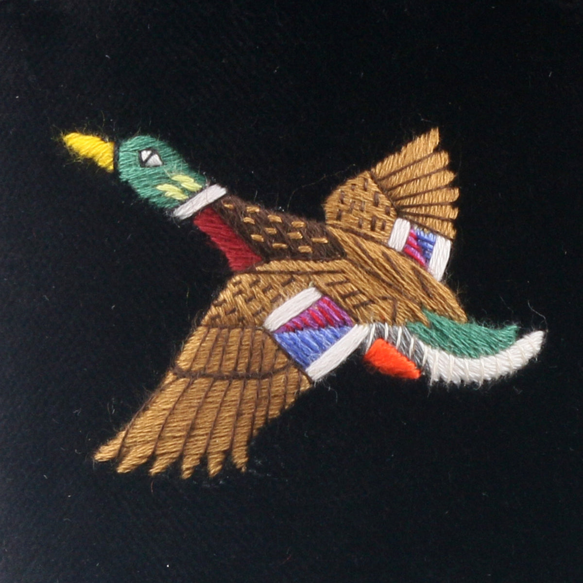 Mallard Motif Embroidered Velvet Slipper Detail