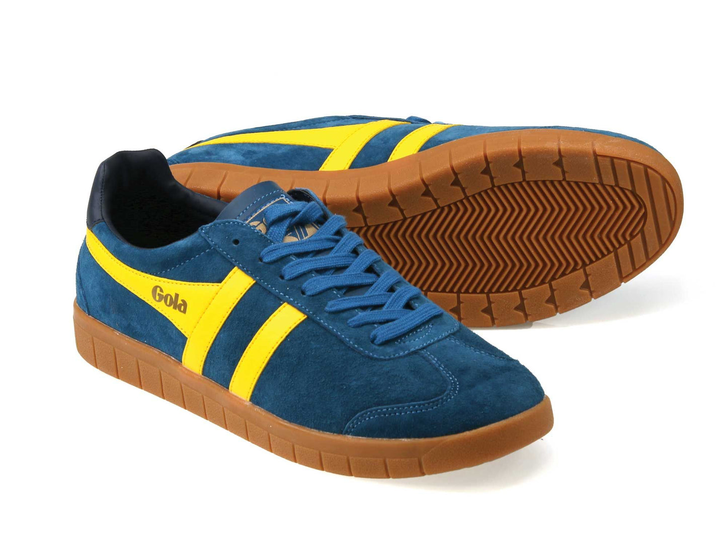 marine blue sneaker with yellow stripe by Gola