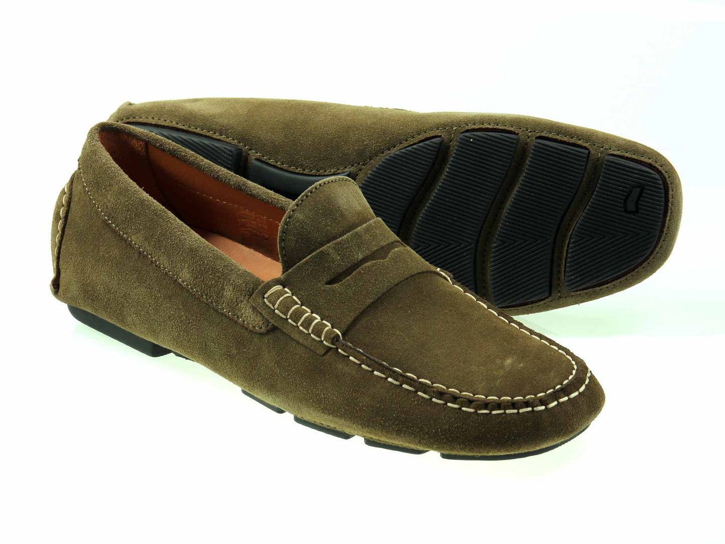 AVOLA Mens Green Khaki Suede Driving Shoe Pair