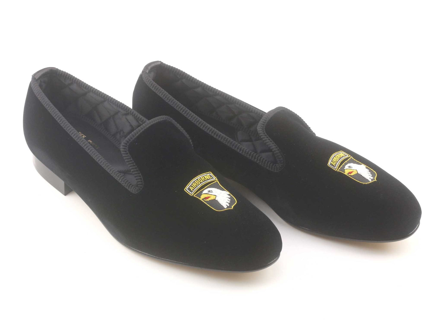 Mens WIDE Airborne Division Motif Black Velvet Slipper - UK 11.5