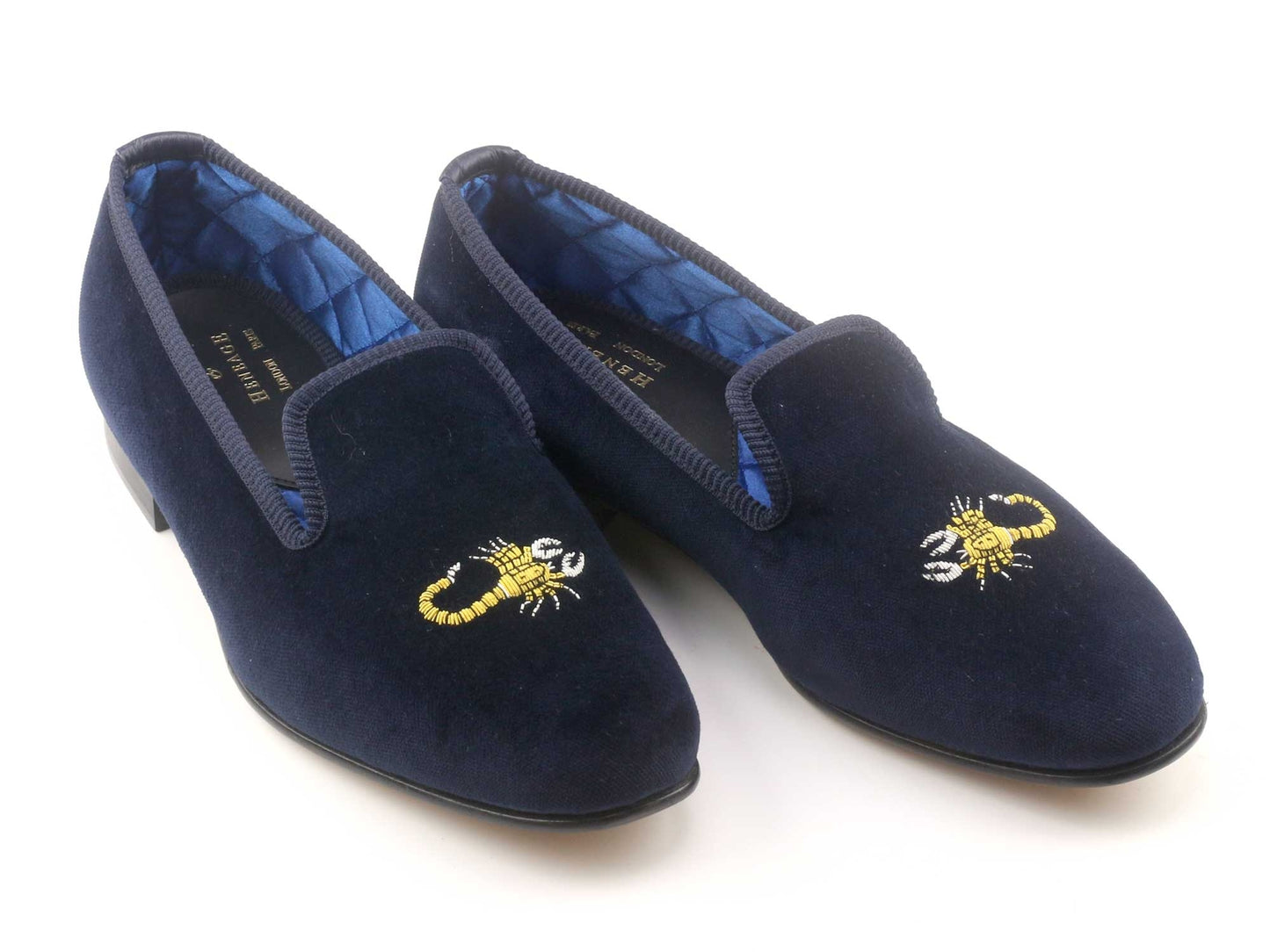Mens WIDE Scorpion Motif Navy Velvet Slipper - UK 6.5