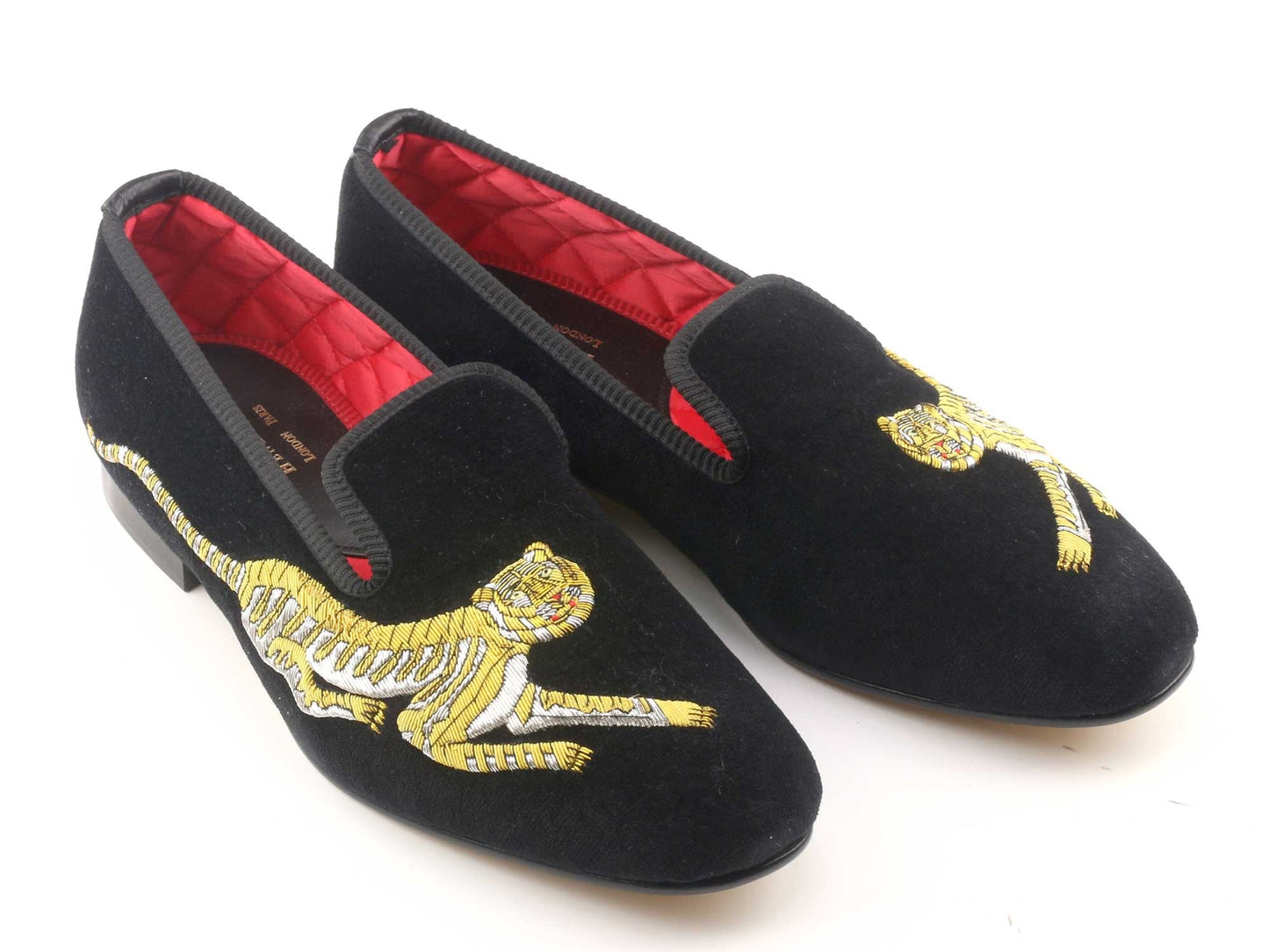 Mens WIDE Tiger Motif Black Velvet Slipper - UK 9