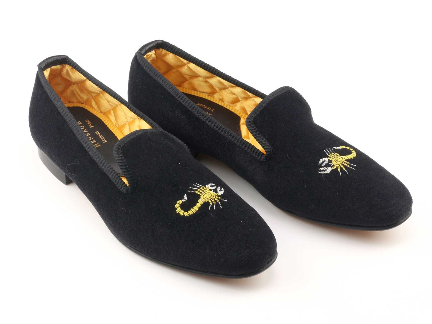 Mens NARROW Scorpio Motif Black Velvet Slipper - UK 7.5