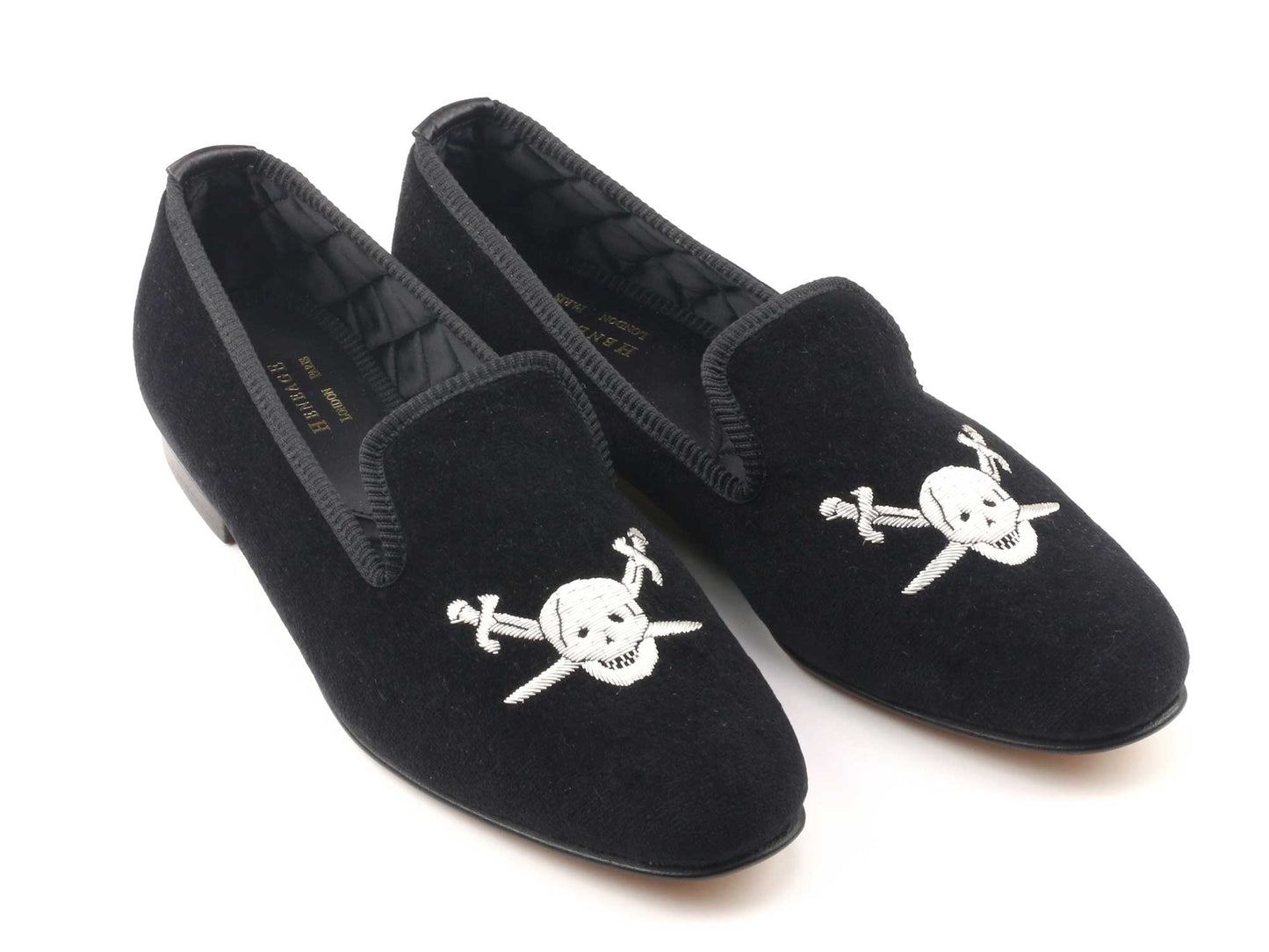 Mens Pirate Motif Black Velvet Slipper - UK 10