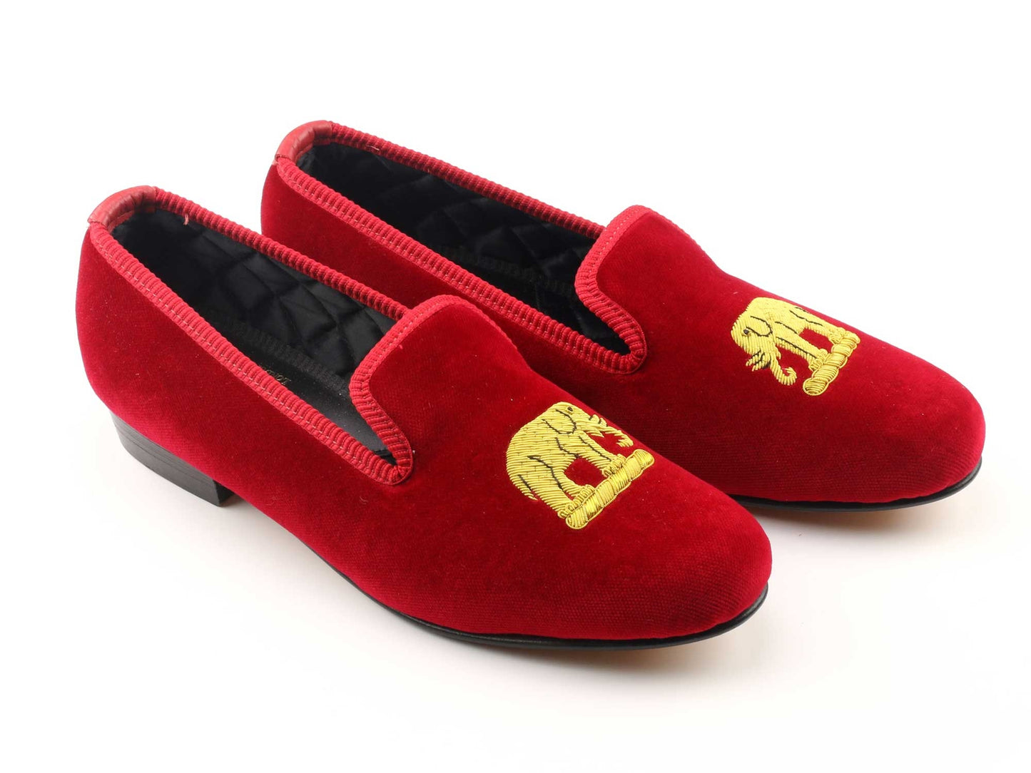 Mens Elephant Motif Red Velvet Slipper - UK 5.5
