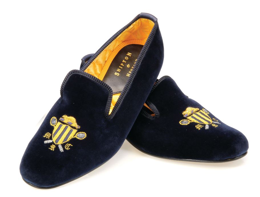 Mens Royal & Ancient Club Motif Black Velvet Slipper - UK 11