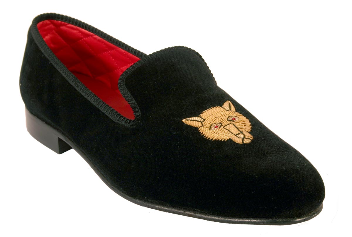 Fox Embroidered Velvet Slipper
