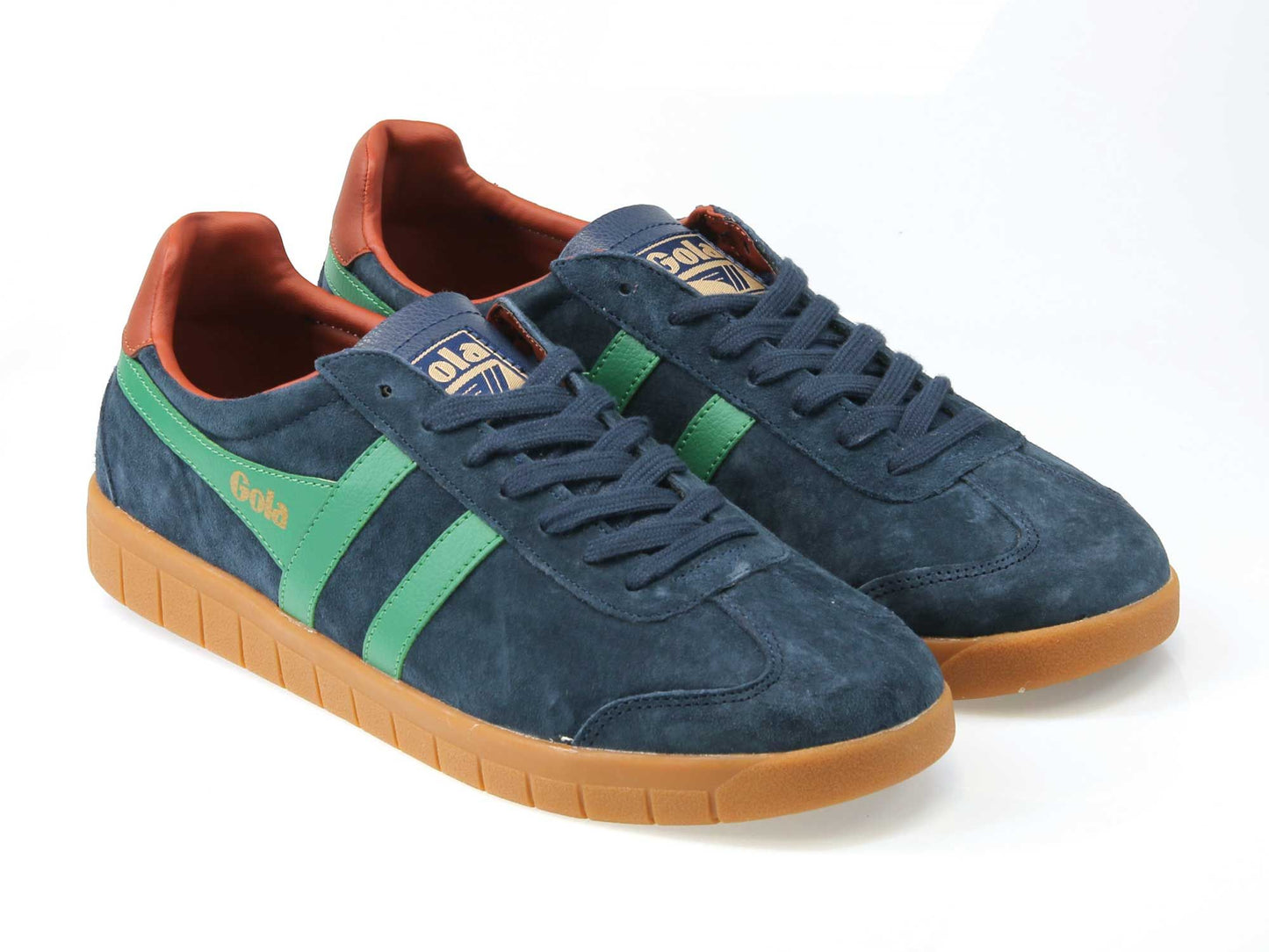 navy sneaker with emerald stripe