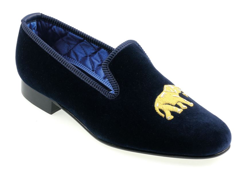 Mens Royal & Ancient Club Motif Navy Velvet Slipper - UK 7.5