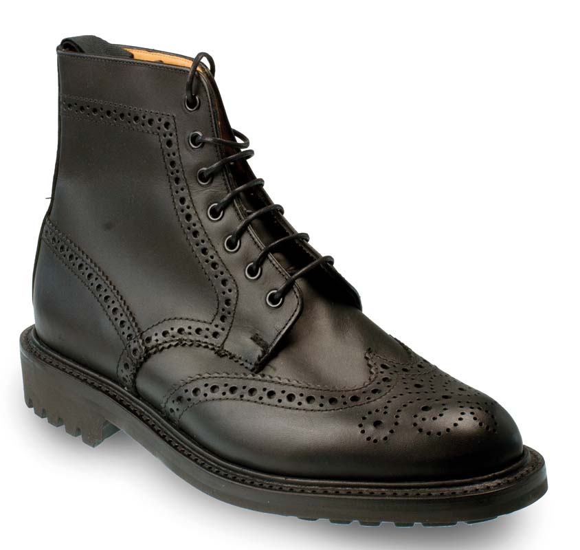Cheltenham Mens Black Brogue Boot with Commando sole Side