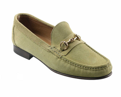 Parma Mens Sage Suede Horsebit Snaffle Buckled Loafer
