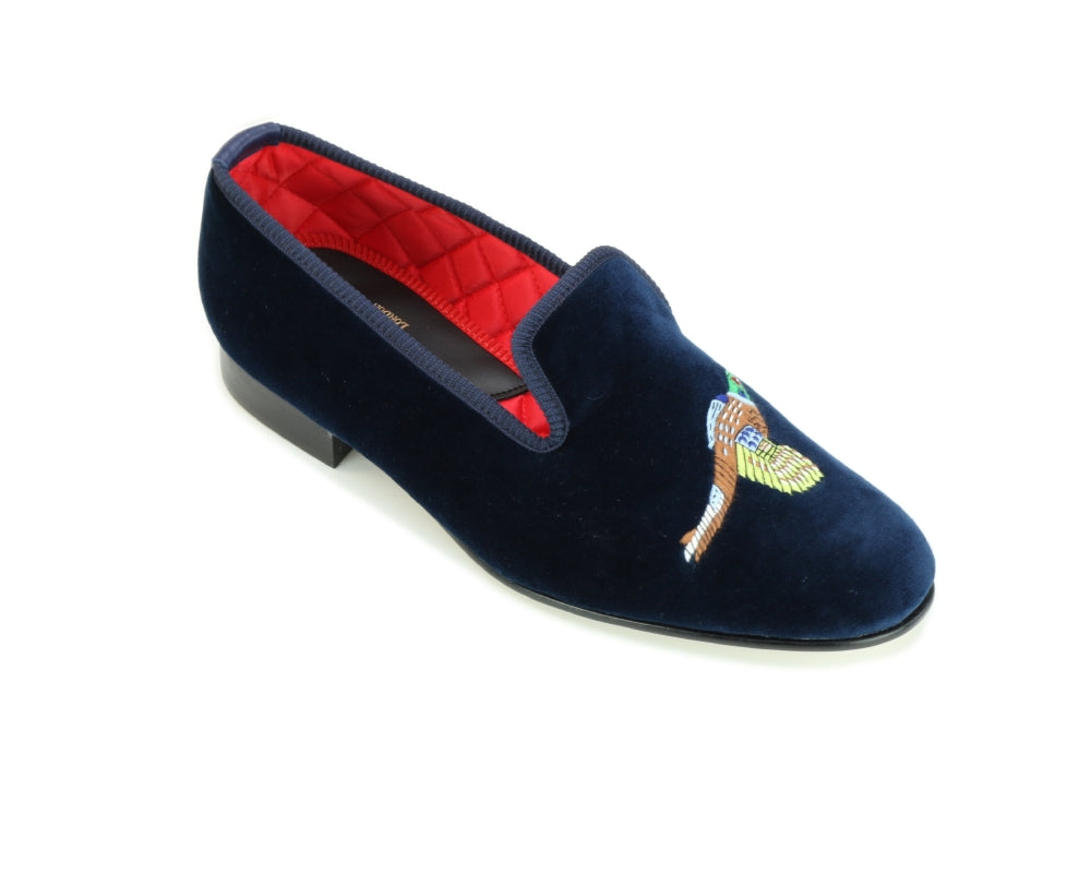 Pheasant Embroidered Velvet Slipper