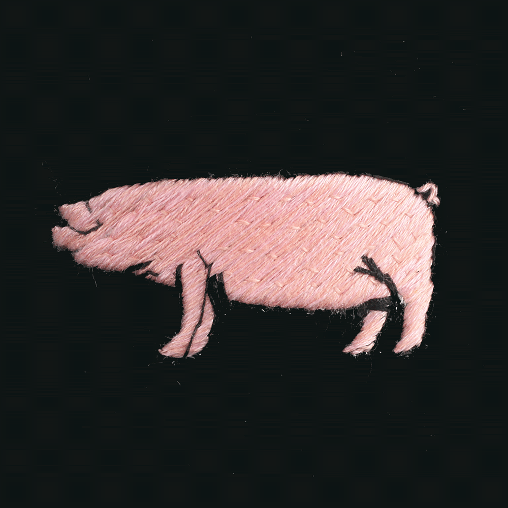 Pig / Hog Motif Embroidered Velvet Slipper