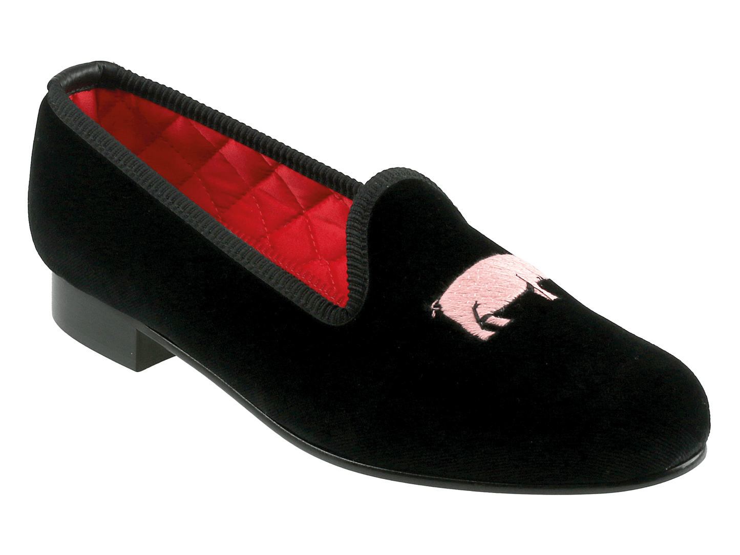 Pig / Hog Motif Embroidered Velvet Slipper Side